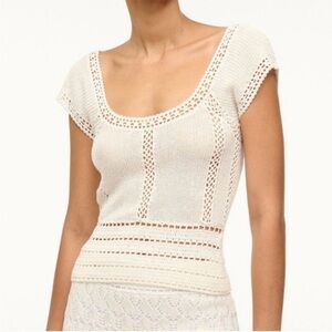 Staud Yara Pointelle And Linen Crochet
Top